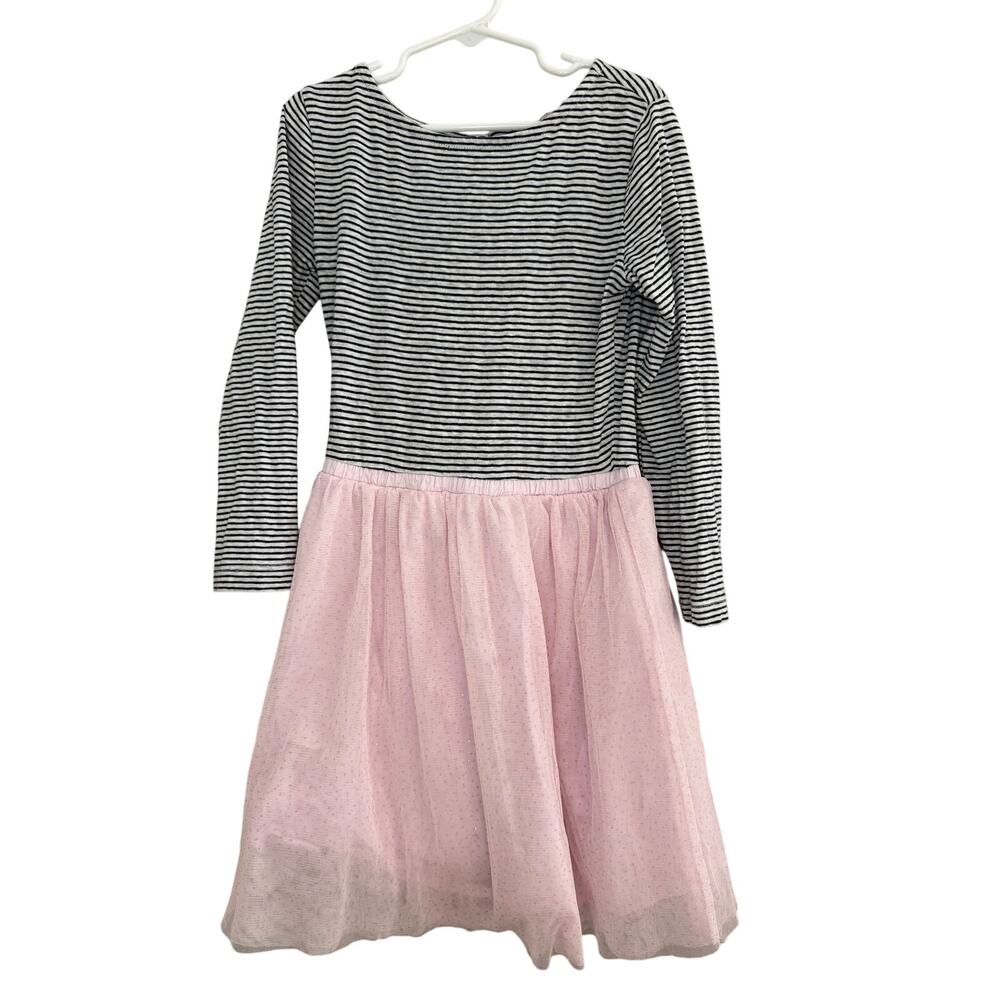 J. Crew Crewcuts Small Black & White stripe pink tulle dress